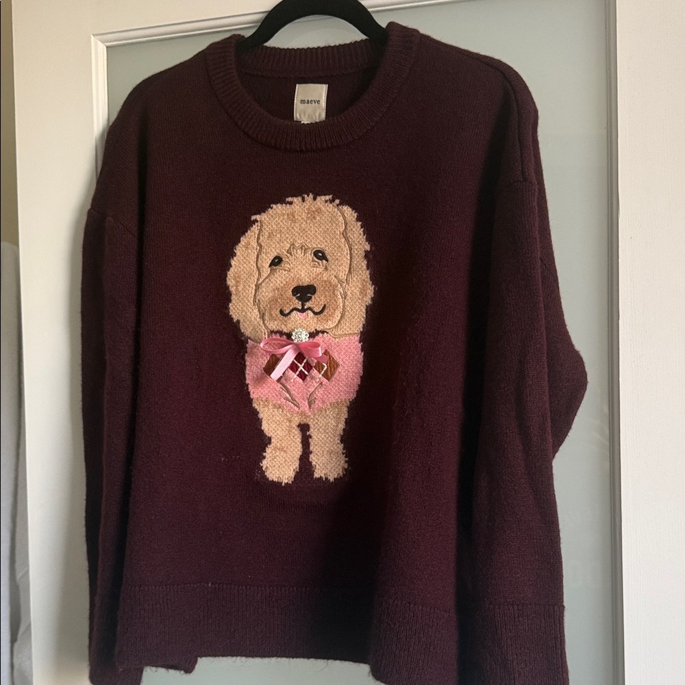 Maeve Maroon Sweater with Puppy Graphic